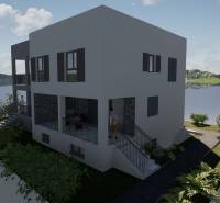 Ferienwohnung in Čiovo mit Meerblick und umgebendem Grün.