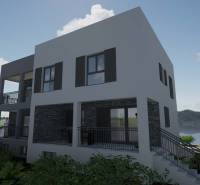 Ferienwohnung auf Čiovo mit Blick auf Grünflächen und moderner Architektur.