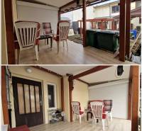 Der Garten des Einfamilienhauses in der Laborecká-Straße in Spišská Nová Ves mit Plastiksitzmöbeln.