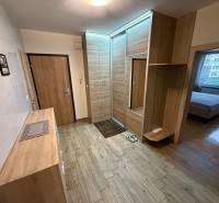 Eingangsbereich in einer 3-Zimmer-Wohnung mit Holzboden, Schrank und Spiegel.