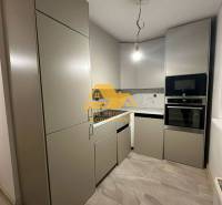 Küche in einer 2-Zimmer-Wohnung mit modernen Schränken und Geräten.