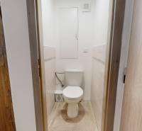 Toilette mit Holzboden in einer 3-Zimmer-Wohnung.