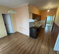 Küche und Essbereich in einer 3-Zimmer-Wohnung mit Holzboden.