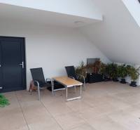 Balkon in einer 2-Zimmer-Wohnung mit Terrasse, Stühlen und Pflanzen.