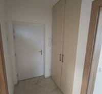 Eingangsflur in einer 2-Zimmer-Wohnung mit weißen Türen und einem Einbauschrank.