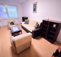 Wohnzimmer in einer 2-Zimmer-Wohnung mit bequemen Sitzgelegenheiten und einem Boden in Holzoptik.