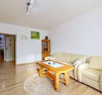 Wohnzimmer mit Holzboden, cremefarbenem Sofa und Holzmöbeln in einer 3-Zimmer-Wohnung.