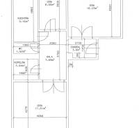 Grundriss einer 3-Zimmer-Wohnung mit Küche, Diele, Badezimmer und Flur.