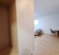 Innenraum einer 2-Zimmer-Wohnung mit Holzboden, Einbauschrank und Wohnbereich.