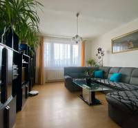 Wohnzimmer mit großem grauem Sofa, Glastisch und Boden in Holzoptik.