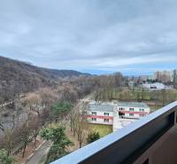 Blick auf das Grün und die Siedlung vom Balkon in Košice, Stadtteil Nad jazerom, Rovníková.