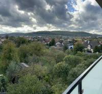 Blick vom Balkon auf das Grün und die Häuser in Prešov auf der Solivarská 14.