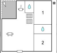 Grundriss einer 2-Zimmer-Wohnung mit Badezimmer und Küche, geeignet zum Wohnen.