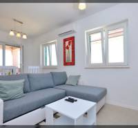 Wohnzimmer mit grauem Sofa, Couchtisch und Esstisch in einer 2-Zimmer-Wohnung.