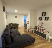 Wohnzimmer in einer 2-Zimmer-Wohnung mit Holzboden und Kinderecke.