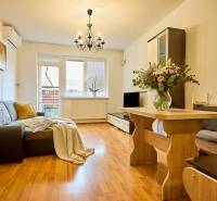 Wohnzimmer in einer 2-Zimmer-Wohnung mit Holzboden und Sofa.