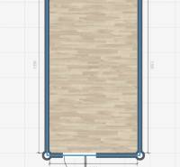 Grundriss eines Büros mit Holzboden, Abmessungen 7x3,5 m.
