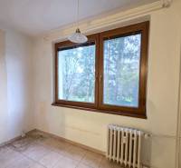 Ein Zimmer mit einem Heizkörper, einem großen Fenster und Fliesen in einer 2-Zimmer-Wohnung.