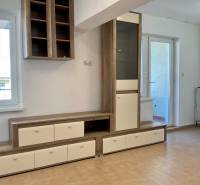 Wohnbereich in einer Einzimmerwohnung mit Möbeln und Keramikboden.