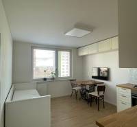 Innenraum einer Einzimmerwohnung mit Holzboden und minimaler Einrichtung.