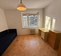 Ein Zimmer in einer 3-Zimmer-Wohnung mit einem Holzboden, einem blauen Sofa und einem Schreibtisch.
