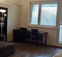 Wohnzimmer in einer Zweizimmerwohnung mit Ecksofa und Holzboden.