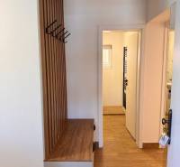 Eingangsflur mit Hängesystem und Boden in Holzoptik in einer 2-Zimmer-Wohnung.