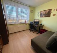 Ein Zimmer mit Holzboden in einer 3-Zimmer-Wohnung, ausgestattet mit einem Sofa und einem Schreibtisch.