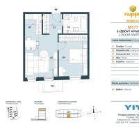 Grundriss einer 2-Zimmer-Wohnung mit Wohnzimmer, Küchenzeile, Badezimmer und Balkon.
