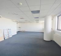 Geräumiges Büro mit blauem Teppich, Fenstern und Klimaanlage, geeignet für verschiedene Nutzungen.