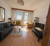 Wohnzimmer in einer 3-Zimmer-Wohnung mit Holzboden und bequemen Möbeln.