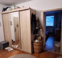Eingangsbereich einer 4-Zimmer-Wohnung mit Holzboden, Spiegel und Stauraum.