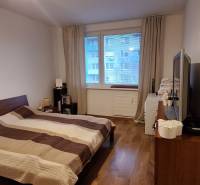 Schlafzimmer in einer 4-Zimmer-Wohnung mit Holzboden und großem Bett.