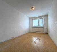 Ein leeres Zimmer in einer 2-Zimmer-Wohnung mit weißen Wänden und einem Boden in Holzoptik.