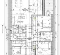 Grundriss eines Einfamilienhauses in Nesvady mit vier Zimmern und einer geräumigen Wohnküche.