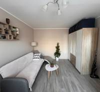 Helles Wohnzimmer in einer 3-Zimmer-Wohnung mit Holzboden und bequemer Couch.