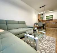 Wohnzimmer in einer 2-Zimmer-Wohnung mit Holzboden und bequemer Couch.