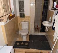 Badezimmer im Einfamilienhaus mit WC, Dusche und Waschmaschine.