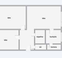 Grundriss einer 3-Zimmer-Wohnung mit Loggia, Küche, Badezimmer und Abstellraum.