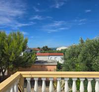 Blick von der Terrasse mit Bäumen in der Straße Mulo in der Stadt Vrsi, Besondere Immobilien.