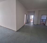 Innenfotografie eines Raumes mit hellen Wänden und drei Türen, Boden mit Holzdekor.