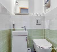 Badezimmer in einer 4-Zimmer-Wohnung mit Toilette und Waschbecken, gefliesten Wänden.