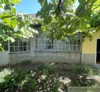 Ein Einfamilienhaus in Tvrdošovce mit einer von Grün umgebenen Veranda, ein Garten mit Weinreben.