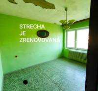 Ein Zimmer in einem Einfamilienhaus mit abgebröckeltem Putz und grünen Wänden.