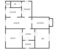 Grundriss einer 4-Zimmer-Wohnung mit Flur, Küche, Esszimmer, Wohnzimmer und Schlafzimmer.