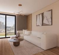 Helles Wohnzimmer mit Holzboden und bequemer Couch, 3-Zimmer-Wohnung.