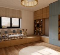 Kinderzimmer in einer 3-Zimmer-Wohnung mit Holzboden und Stauraum.