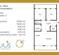 Grundriss einer 3-Zimmer-Wohnung in Bratislava - Rača, Pri vinohradoch Straße, mit Loggien und Keller.