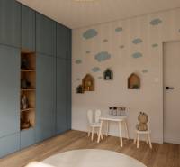 Kinderzimmer mit Dekorationen, Möbeln und Holzboden in einer 3-Zimmer-Wohnung.