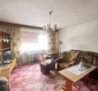 Wohnzimmer in einem Einfamilienhaus mit einem Teppich mit Blumenmuster und Möbeln.